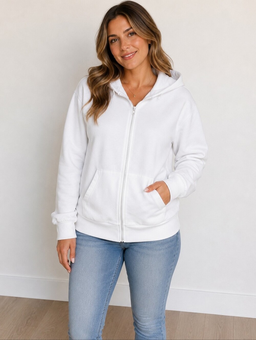 NWT G4Free Ivory Full Zip Hooded Jacket Hoodie Size L